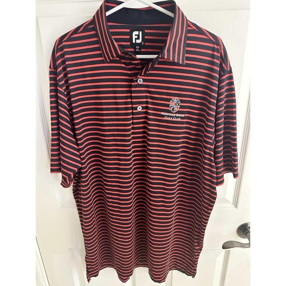 Men's Heritage Ridge Golf Club FJ Footjoy Red Striped Short Sleeve Golf Large